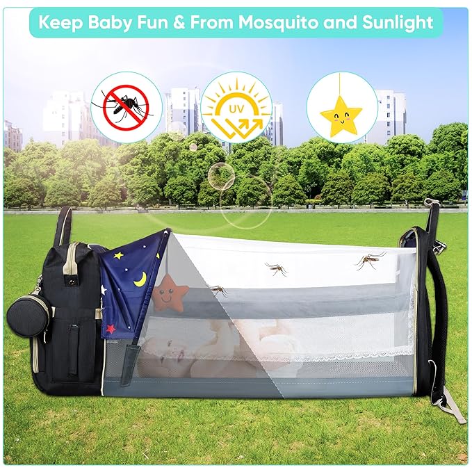 Diaper Bag Backpack for Mom and Dad, Large Capacity Baby Travel Bag with USB Charging Port, Waterproof Foldable Baby Bag for Boys and Girls, Stylish Maternity Backpack for Travel & Hospital，Black