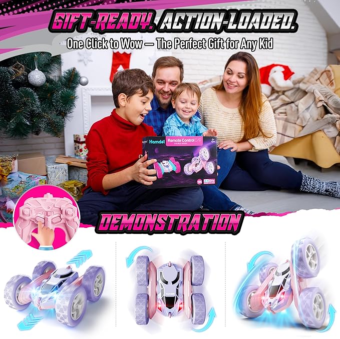Remote Control Car for Girls, Double-Sided Color Design Stunt RC Vehicle, Upgraded 4WD USB-C Rechargeable Toy, 2.4GHz Fast Electric STEM Toy, Birthday Age 6+