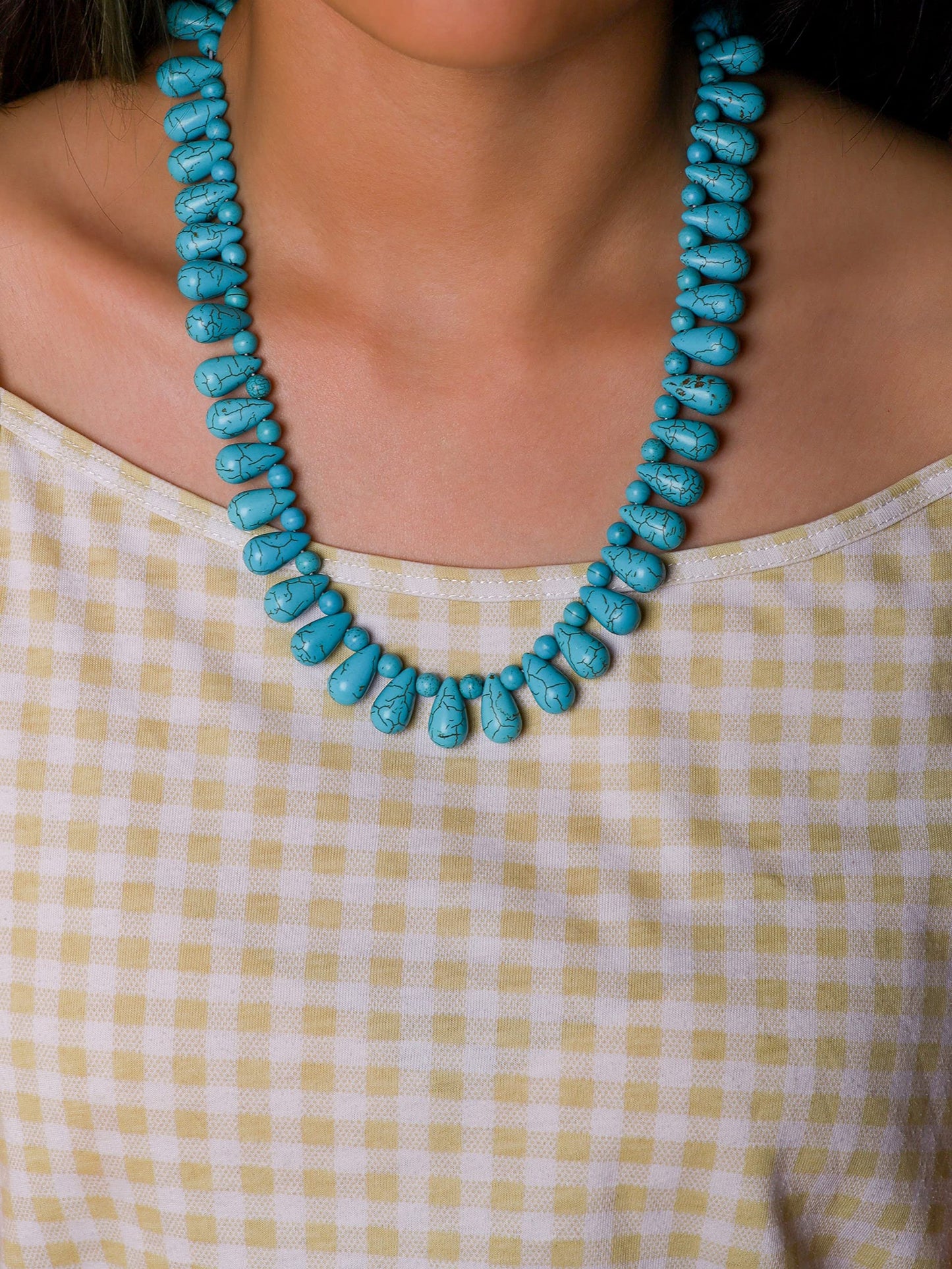 MINACHI Bohemian Chunky Vintage Created Turquoise Teadrop Beads Necklace, Boho Summer Statement Jewelry Gift for Women