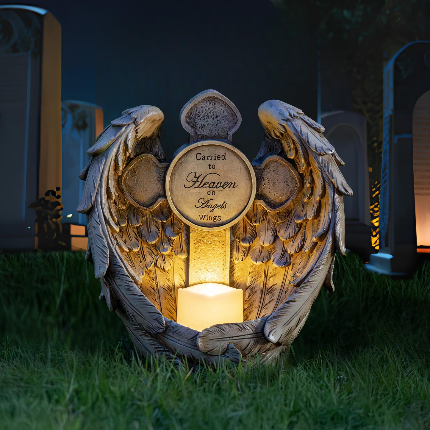 Candieslife 12 Solar Angel Wing Cross Garden Lights  Waterproof Memorial Grave Decorations Sympathy Gifts For Cemetery Outdoors Lawn Yard Home Patio Decor