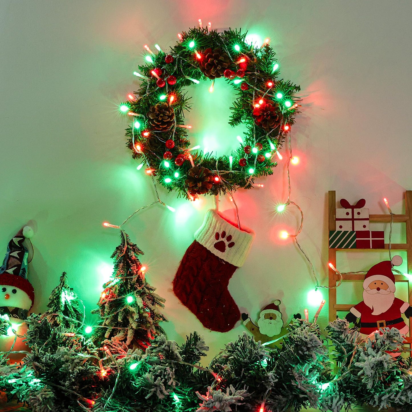 Lomotech Battery Operated Christmas Lights - 4 Pack Total 66Ft 200Leds String Lights 8 Modes Waterproof With Timer For Home  Garden  Party  Holiday  Tree Decoration (Clear Wire  Red & Green)