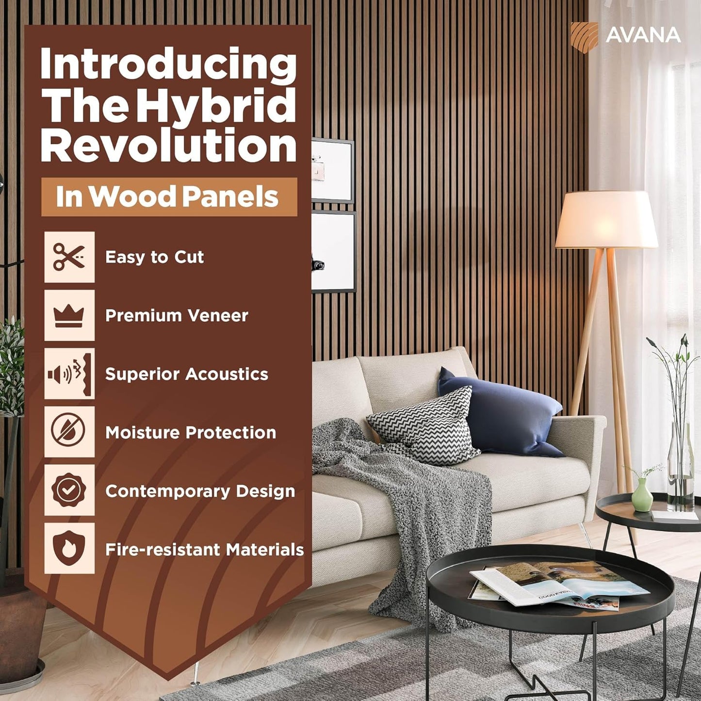 Avana Modern Acoustic Wood Wall Panels – 47.2 X 12.6 Inch Smoke Oak Acoustic Panels 1 PC – Wall Panels For Interior Wall Decor For Homes, Offices, Studios – Sturdy And Durable Wood Panels For Wall
