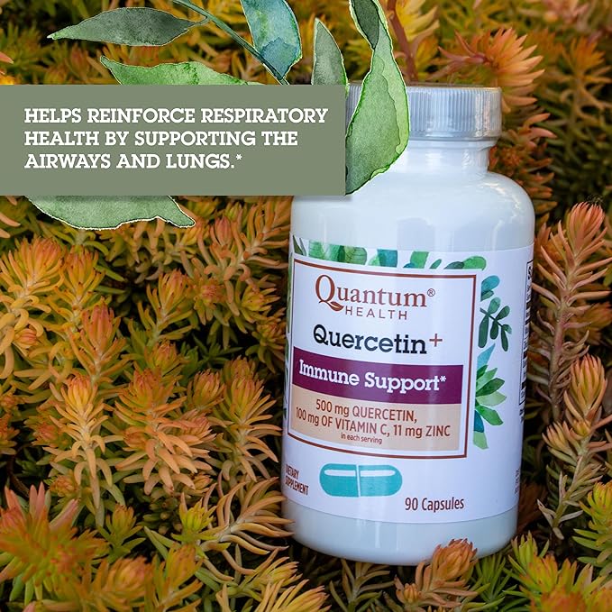 Quantum Health Quercetin+ 500mg Powerful Immune Support Supplement with Zinc 11 mg & Vitamin C 100 mg - Seasonal Immunity Boost, Respiratory Health & Gut Support Complex for Women & Men - 90 Capsules
