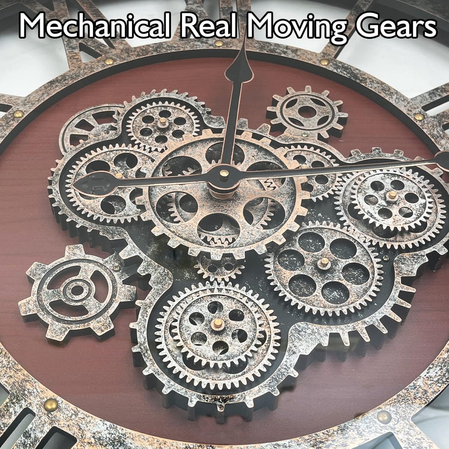 Large Wall Clock for Living Room Decor, 27 Inches Oversized Vintage Wood Decorative Steampunk Farmhouse Wall Clock for Rustic, Retro, Industrial,Kitchen,Office,Working Gears