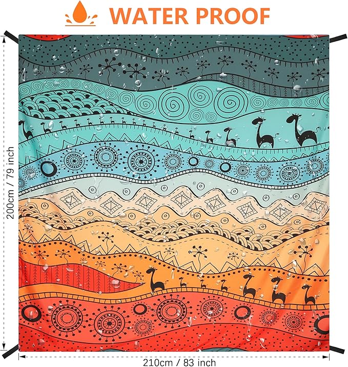 Beach Blanket Waterproof Sandproof Beach Mat 79" X 83" /10'x9' for 2-8 Adults Quick Drying Outdoor Picnic Mat Beach Accessories for Travel, Camping, Hiking