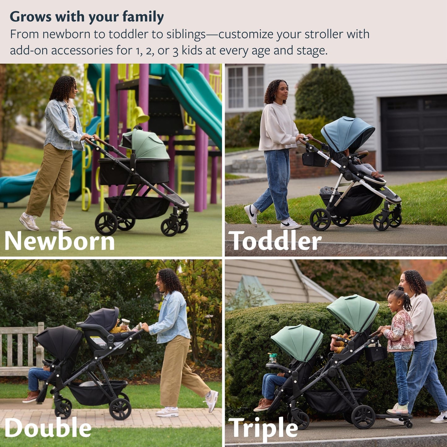 Mockingbird Single-to-Double Stroller 3.0 - Convertible Full Size Baby Stroller for 1, 2, or 3 Kids with 44 Possible configurations, Travel System Compatible - Stone Blue