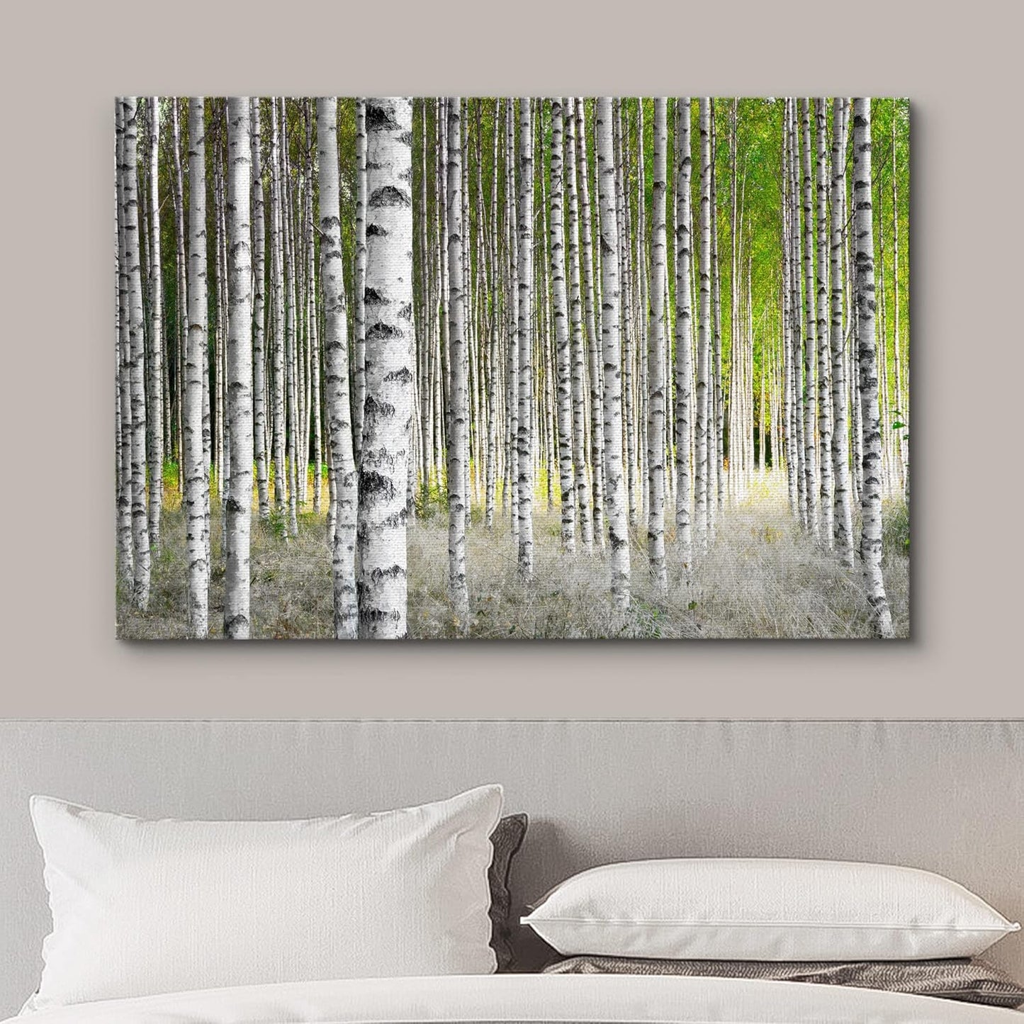 wall26 Canvas Print Wall Art White Birch Trees in Green Forest Nature Wilderness Photography Modern Art Rustic Scenic Colorful Multicolor for Living Room, Bedroom, Office - 32"x48"
