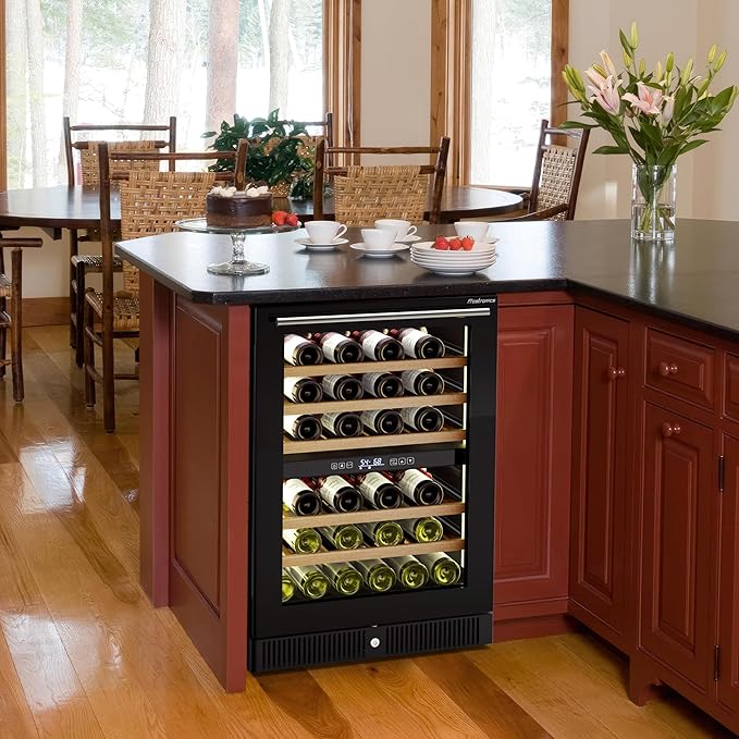 24 Inch Dual Zone Wine Refrigerator, 51 Bottles Under Counter Built-In or Freestanding Wine Cellar, Wine Cooler with Quiet Compressor Cooling and Reversible Glass Door, Fits Large Bottle