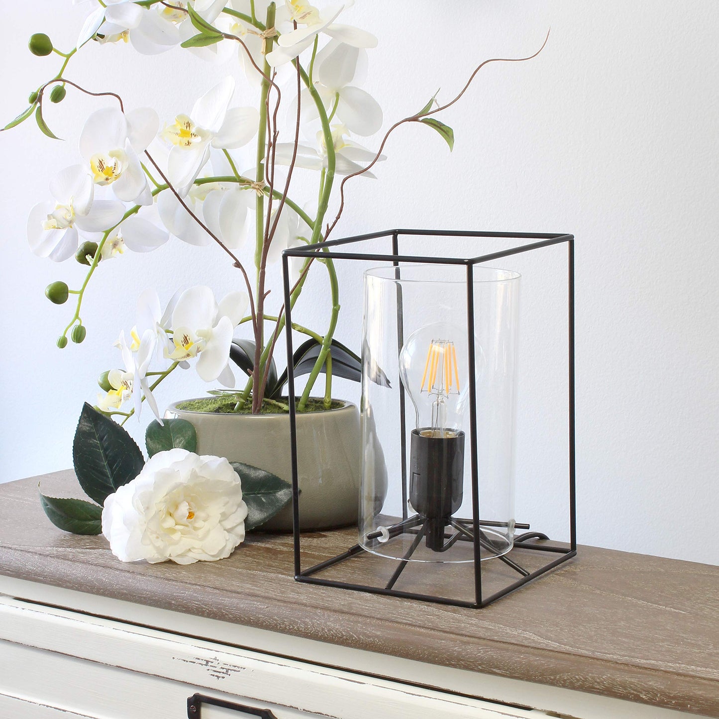 Elegant Designs Table Lamp LT2069-CLR Small 9in Black & Clear Metal Exposed Glass