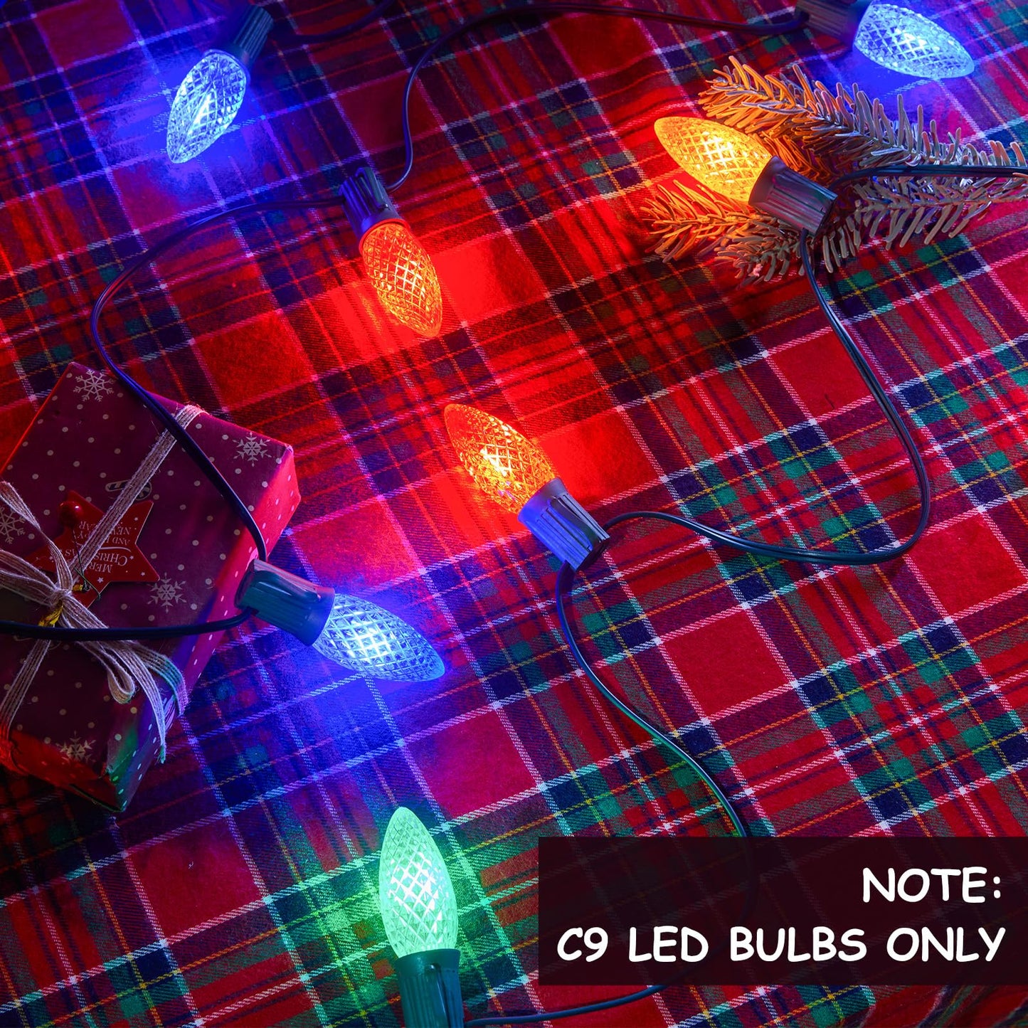 Minetom C9 Light Strand  100 Ft Christmas Stringer With 100 Sockets For Outdoor String Light  Connectable  Intermediate Base (C9/E17) - 12 Spacing  Green Wire  Note (Only Use For C9 Led Bulb)