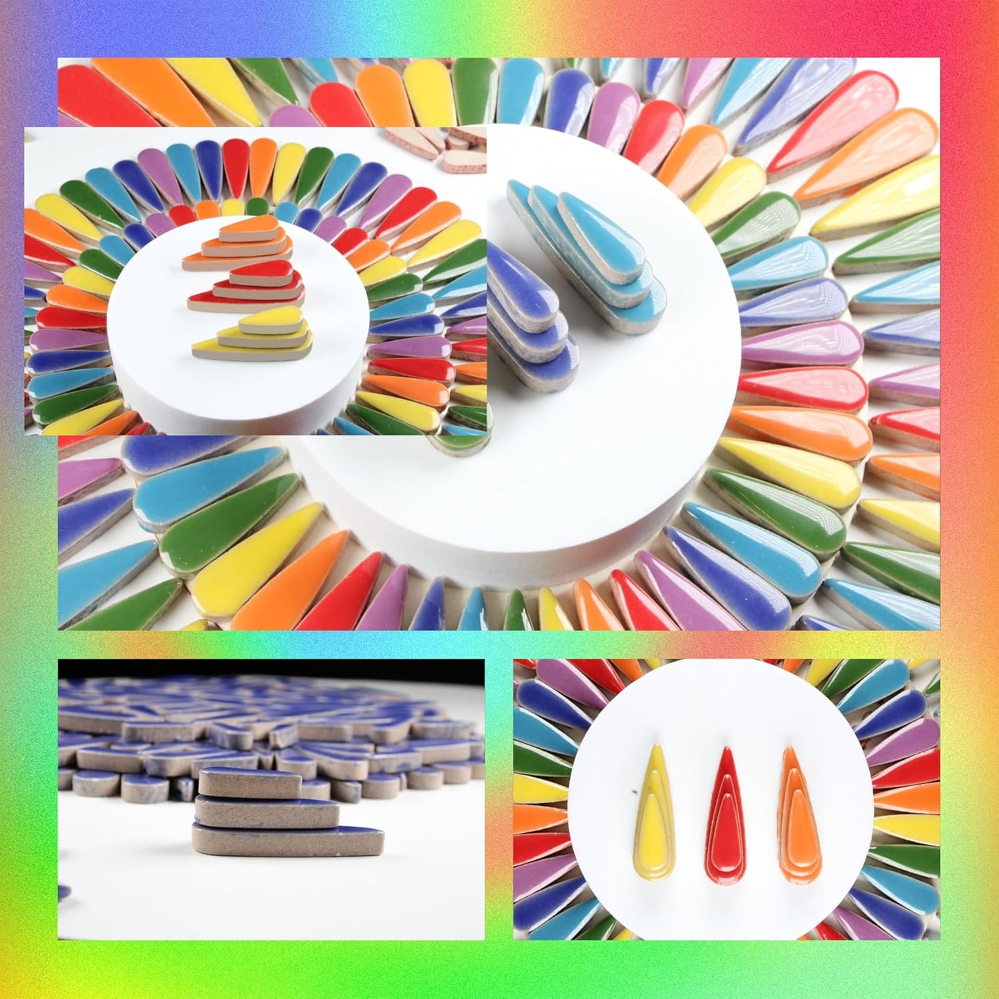 200g Petal Droplet Shaped Ceramic Mosaic Tiles for Crafts, Vibrant Colors, Ceramic Tiles for Mosaic Making Kits, DIY Arts and Crafts (Blue)