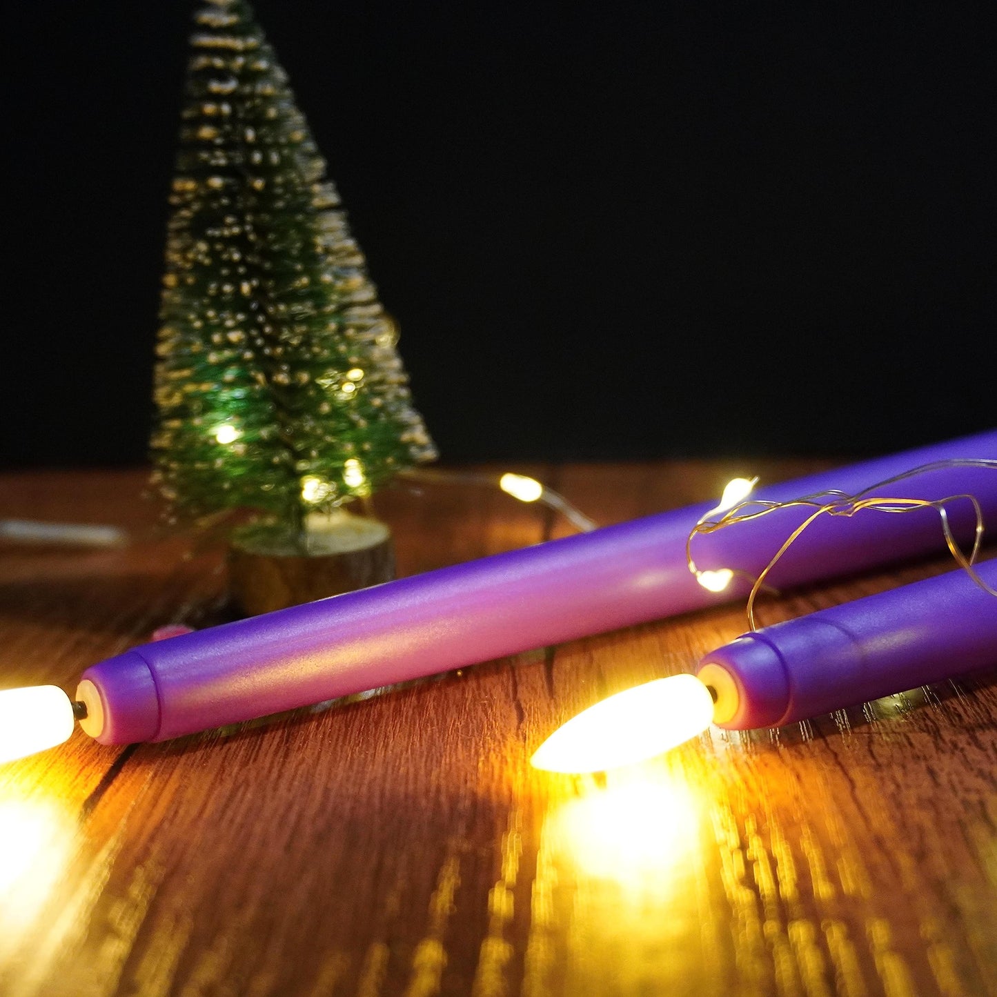 Ni-JASW Purple Flameless Taper Candles with Remote, Flickering Christmas LED Candlesticks Battery Powered Set of 12