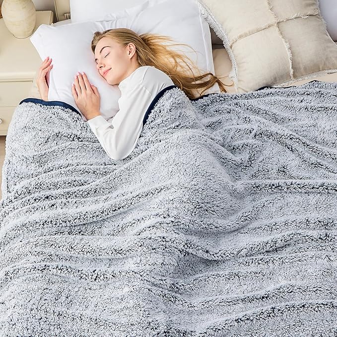 EMME Fuzzy Blanket Soft Fleece Throw Blankets for Women, Fluffy Sherpa Throws(Plush Navy,90"x90")