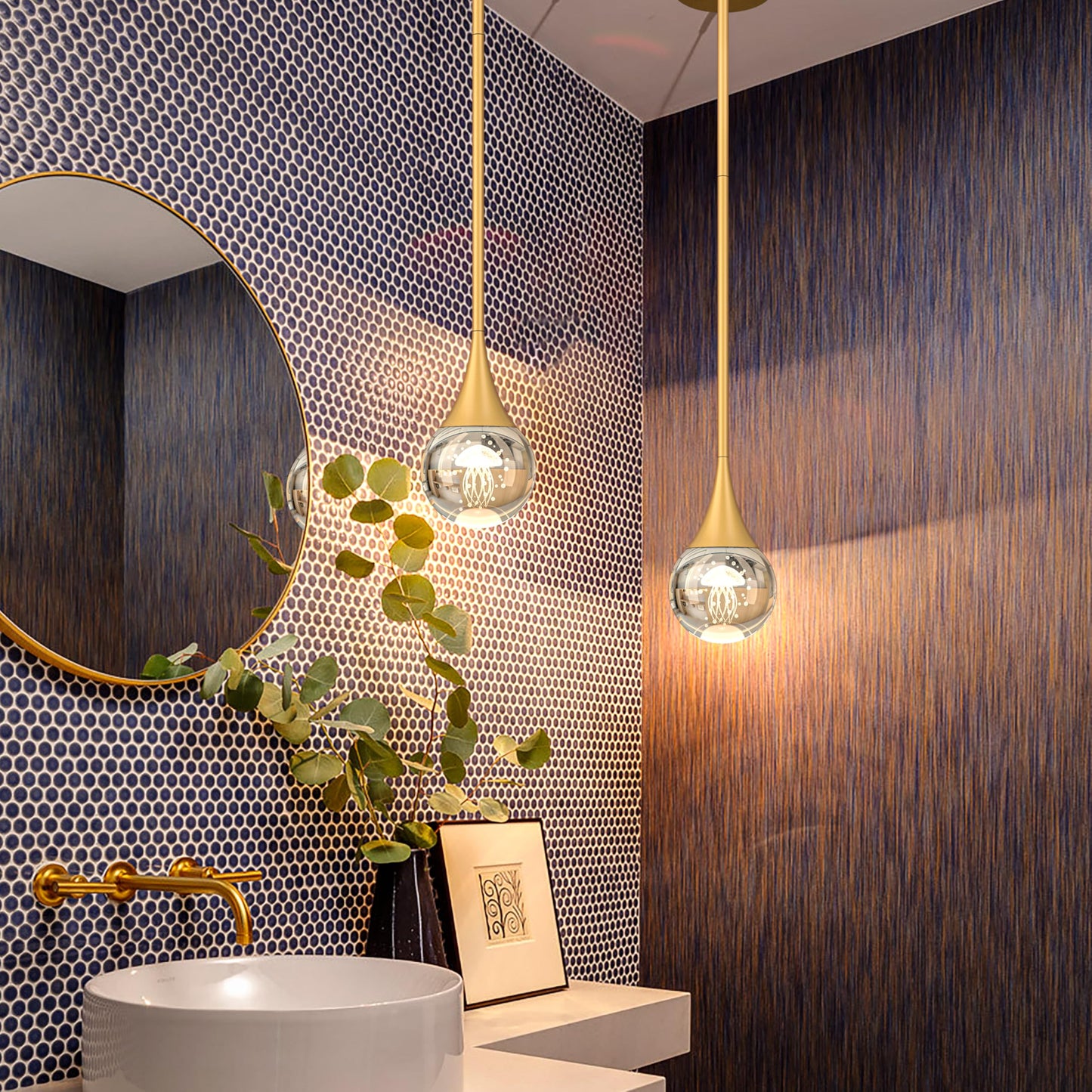 1-Pendant Lights Kitchen Island  Brass Gold Globe Crystal Ceiling Hanging Light Fxitures  Led Light Fixtures Metal Rod Ceiling Glass Pendant Lighting For Kitchen Island Dining Room Bar