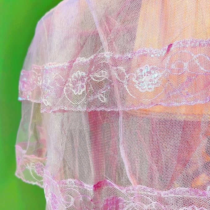 Eimilaly Lace Bed Canopy Mosquito Netting, Princess Bed Canopy for Girls Room Decor, Blue/Single Door