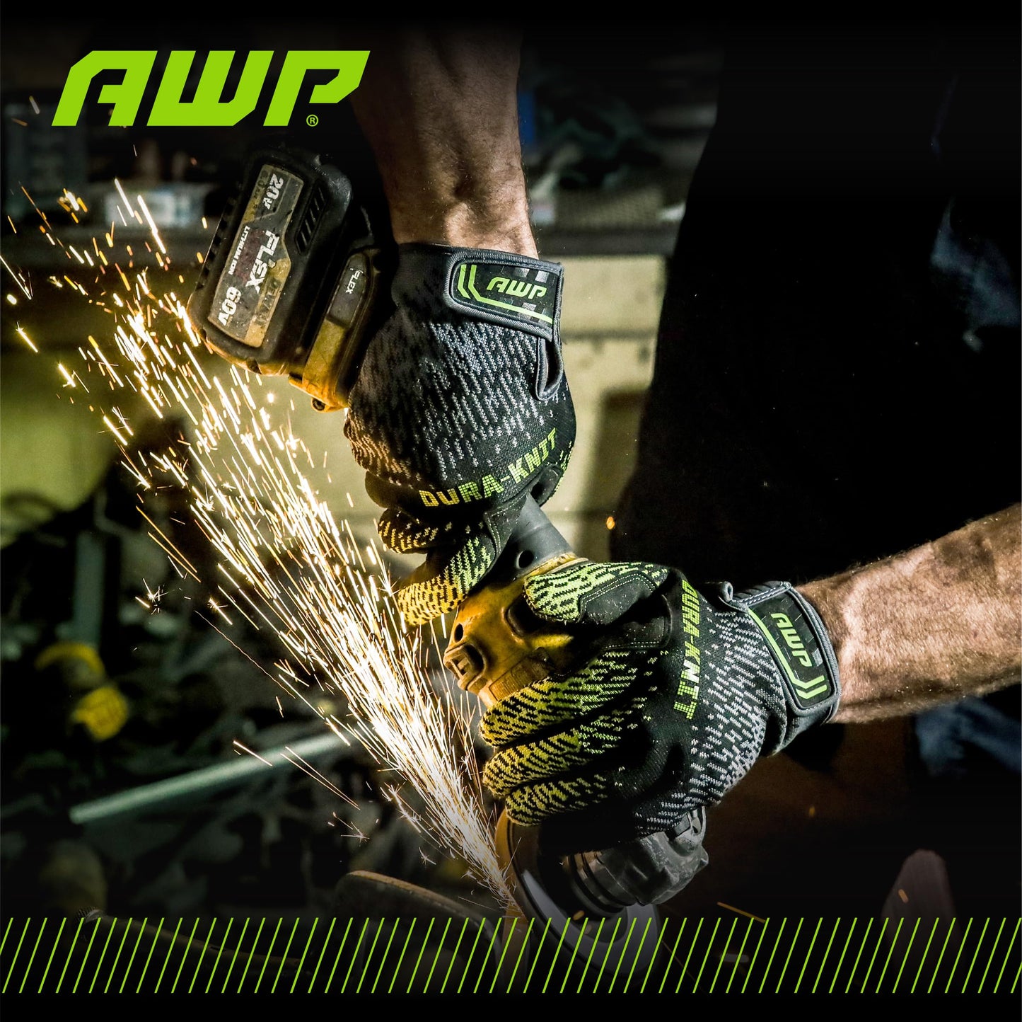 AWP Dura-Knit™ Work Gloves, Advanced 3D-Knit, Performance Grip, Durable, Touchscreen, Large, Black/Green