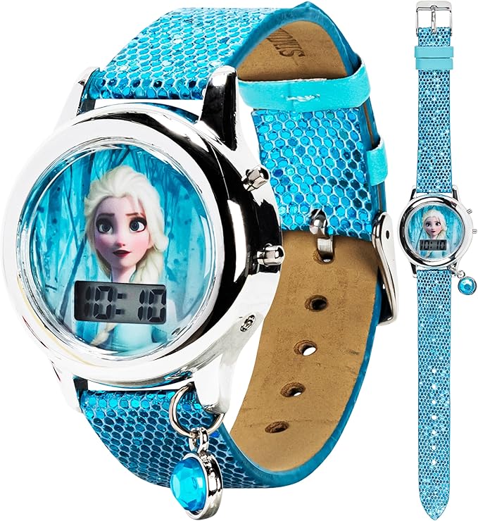Disney Frozen 2 Elsa & Anna Kids Digital Watch with Glitter Strap and Stone Charm, Interactive LED Light Show, Easy-Read L...