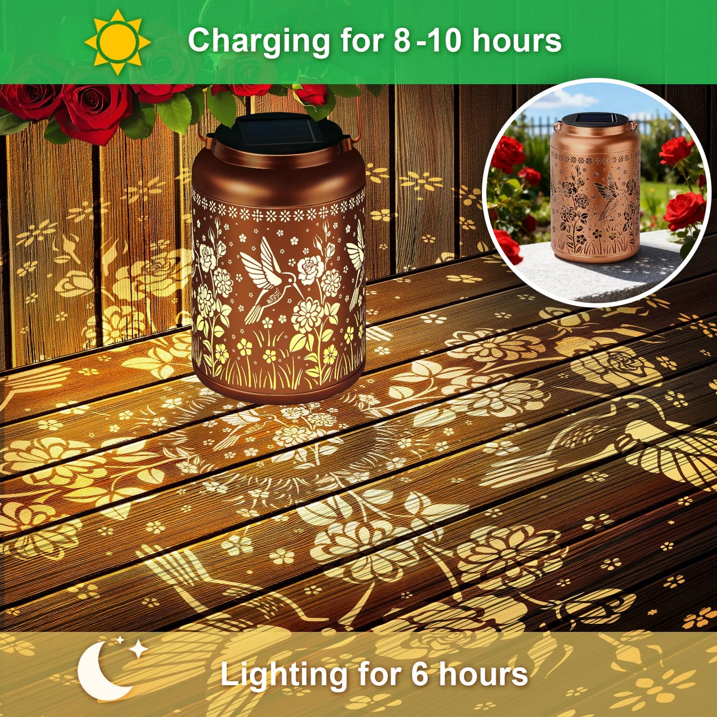 Birthday Gifts For Women Mom Grandma Solar Lantern Outdoor Waterproof  Gardening Gifts For Women  Hummingbird Rose Garden Decor Hanging Solar Lights Yard Decorations Outdoor  Backyard  Patio