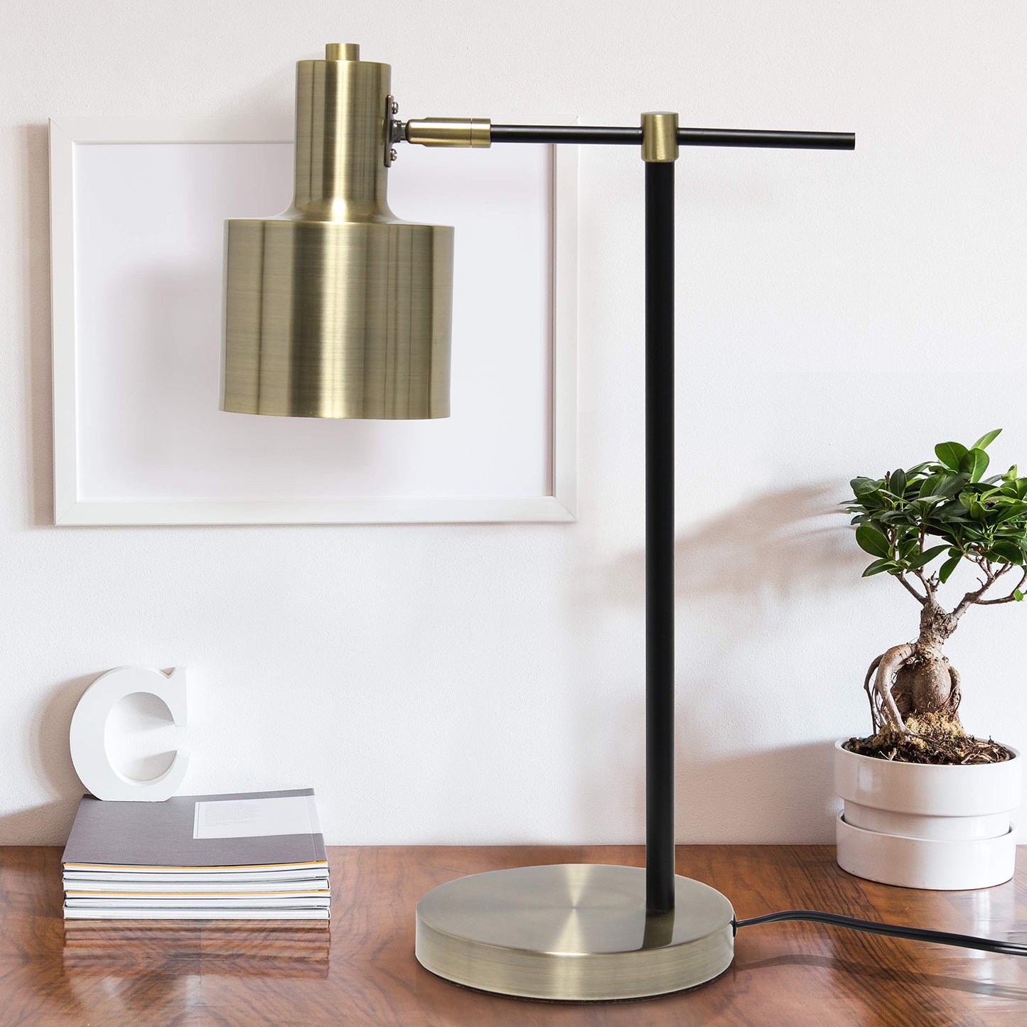 Simple Designs LT2074-ABS Metal Table Lamp, Antique Brass, Iron Material
