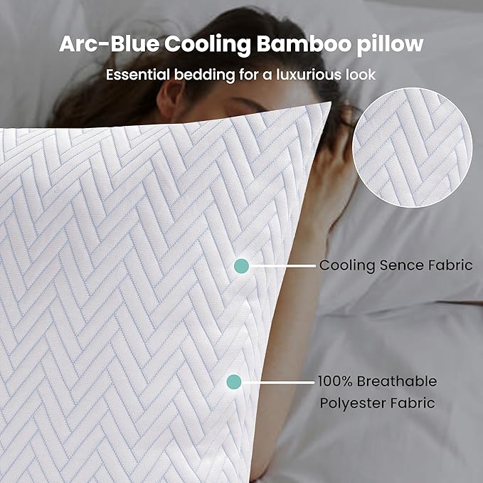 Cooling Pillow for Sleeping, Bed Pillows Queen Size Set of 2, Micro Fiber Filling Pillows 2 Pack, Adjustable to Soft / Firm Pillows for Side Stomach and Back Sleepers with Washable Cover