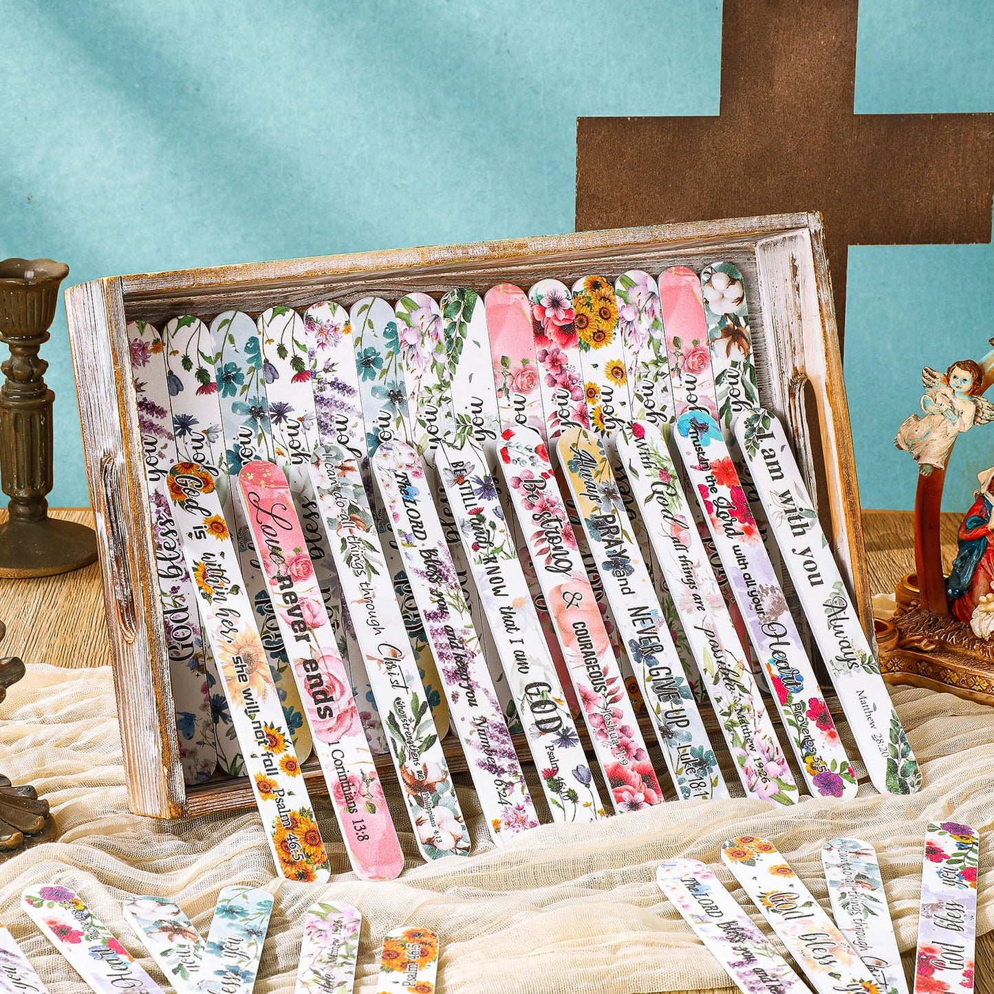 Lanties 50 Pack Christian Gifts for Women Bulk Bible Verse Scripture Nail Files Floral Emery Boards Christian Religious Party Gi