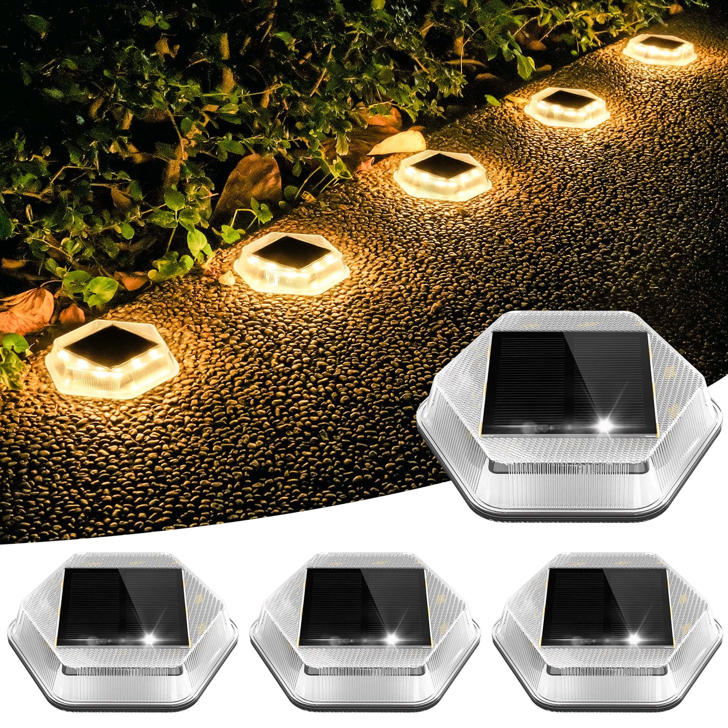 CREPOW Solar Deck Lights Dock Step Lights- 4 Packs Waterproof 1200mAh Auto ON/Off LED Solor Powered Stair Lighting for Outdoor G