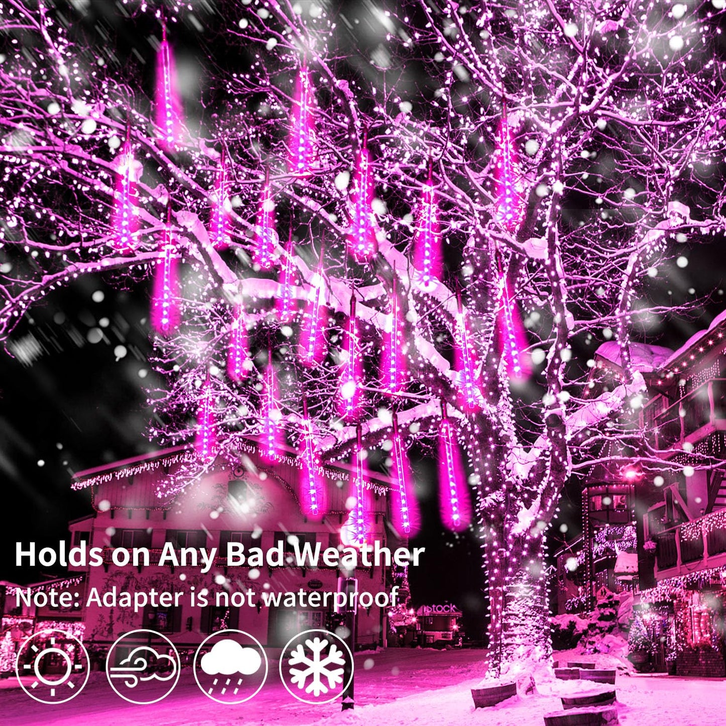 Jjgoo ?4 Pack? Christmas Meteor Shower Rain Lights 20Inch  Totally 40 Tube 1440 Leds Icicle Light Outdoor Raindrop Lights For Xmas Halloween Wedding Party Tree Holiday Decoration  Pink