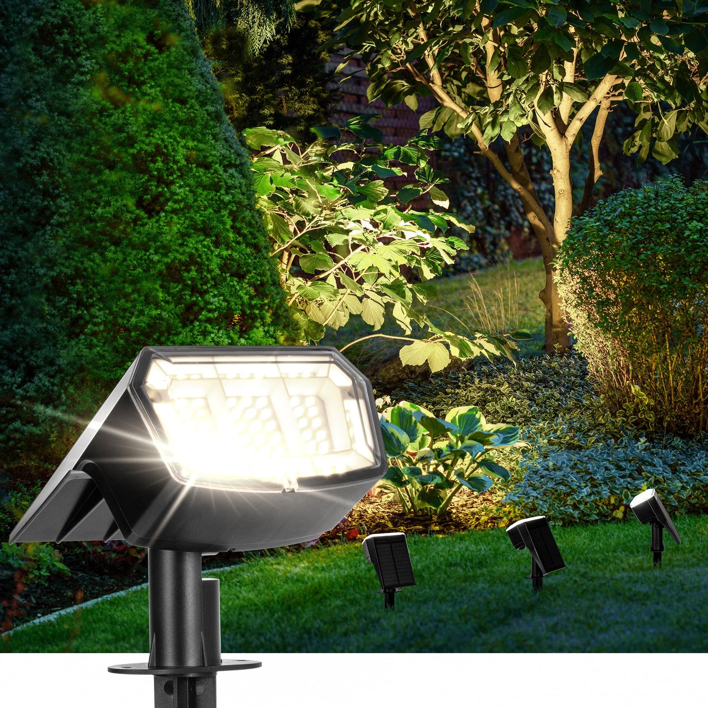 Auderwin Solar Spot Lights Outdoor 63 Led 3 Lighting Waterproof Ip65 Modes Spotlights For Outside House Yard Garden Landscape Lights 4 Pack (Natural Light)