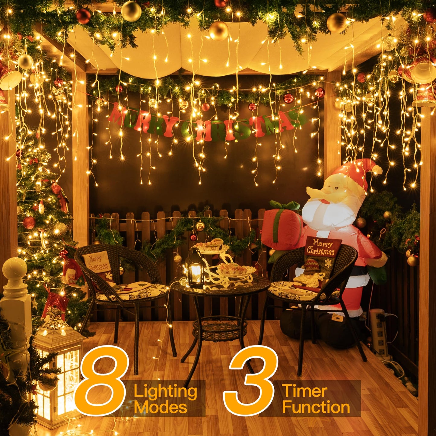 Ollny Icicle Lights Outdoor 594 Led Warm White, Waterproof, 49Ft With Remote, 8 Modes, Model Hg-29V594Bc