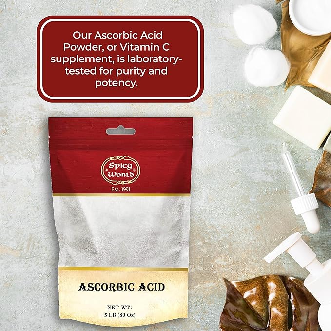 Spicy World Ascorbic Acid Vitamin C Powder 5 LB - Dietary Supplement, Pure VIT C Powder USP Bulk