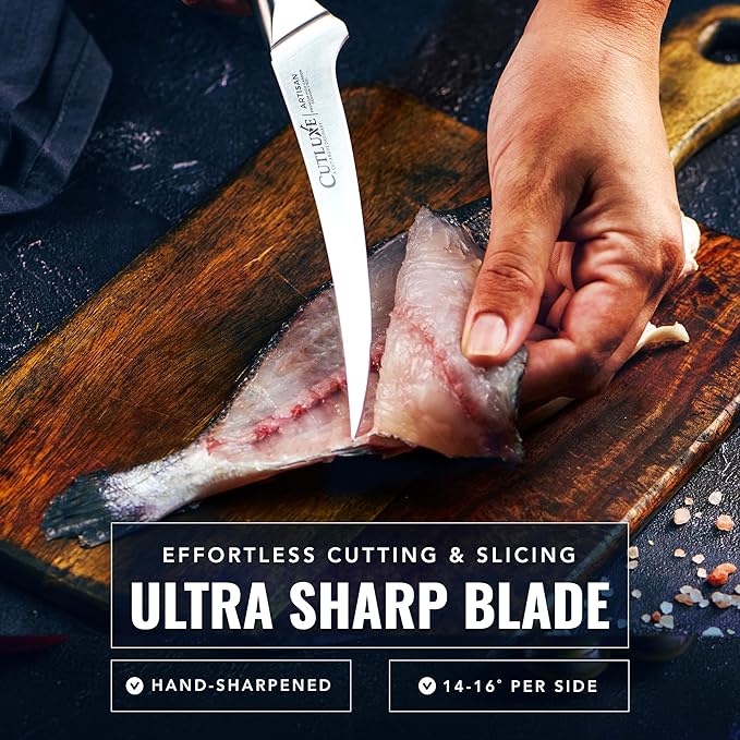 Cutluxe Boning Knife – 6" Razor Sharp Fillet Knife – High Carbon German Steel – Full Tang Ergonomic Handle Design – Artisan Series