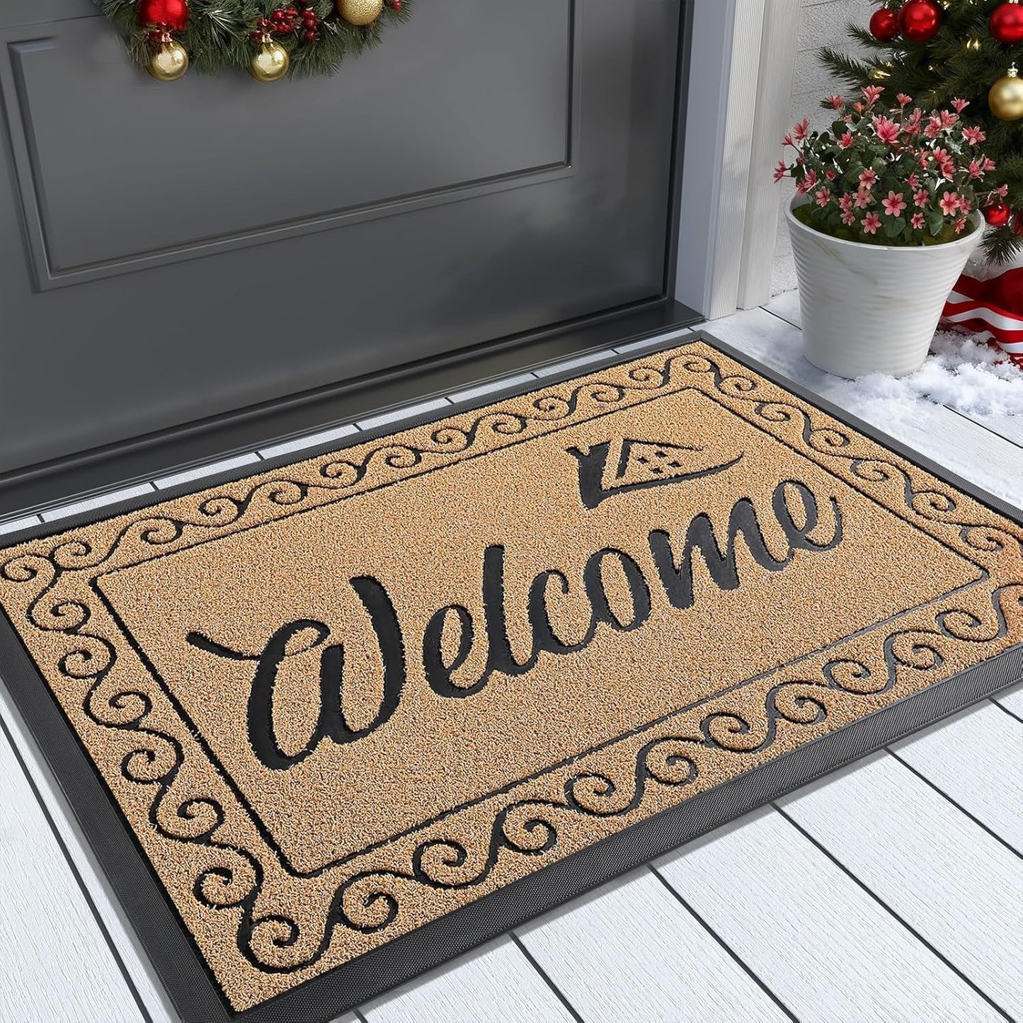Yimobra Welcome Front Door Mat, Heavy Duty Easy Clean Doormat Indoor Outdoor, Waterproof Quick Dry Floor Mat for Home, Garage, Hign Traffic Areas, Non Slip, Low Profile, 29.5X17 Inches, Yellow