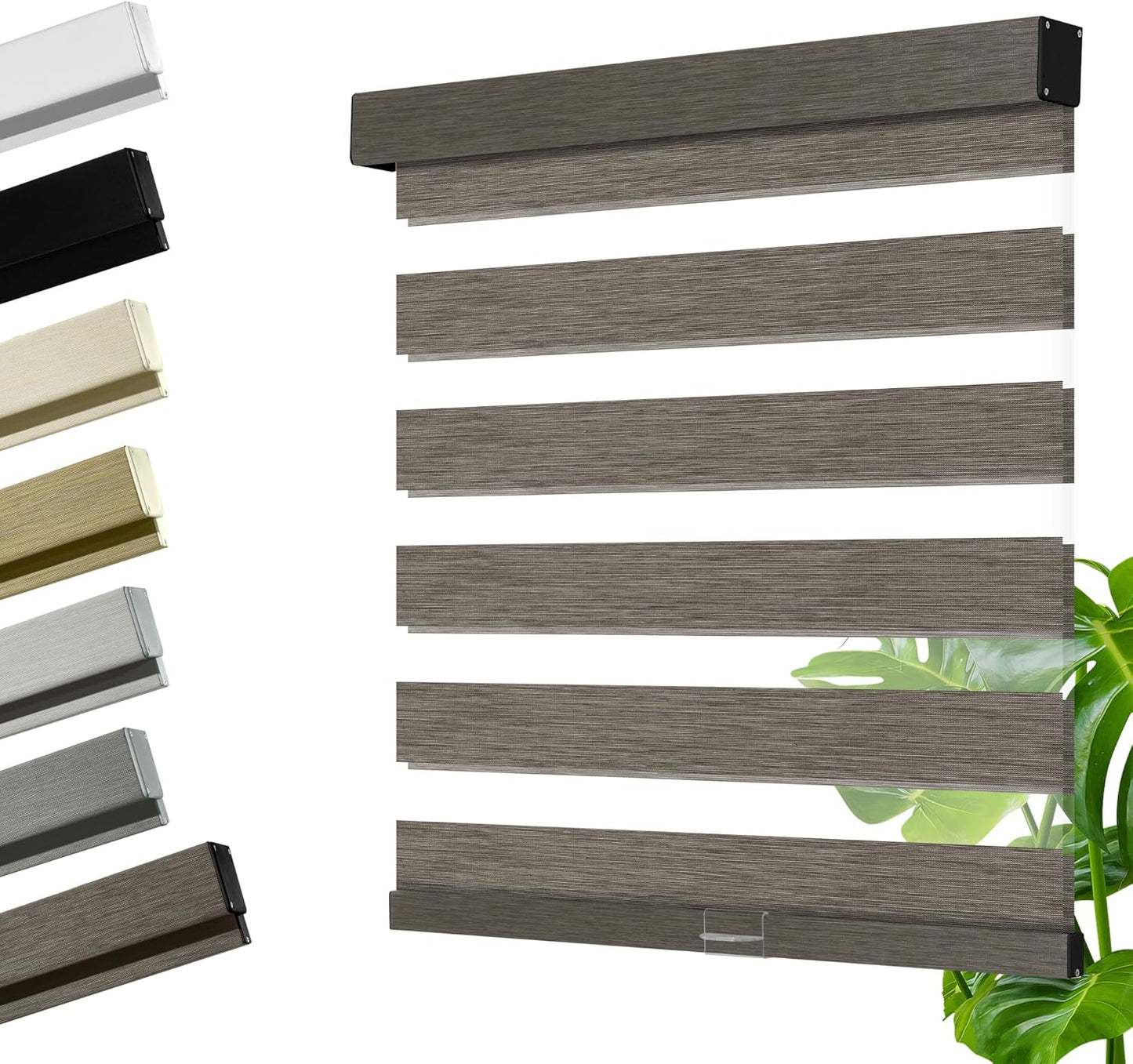Cordless Zebra Blinds for Windows, Blackout Interior Blinds,Easy to Install,UV Protection,for Offices and Home,Custom Roller Shades, Mousse Dark Bown,16" W x 56" H