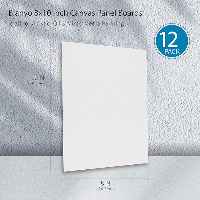 Bianyo 8x10 Inch Canvas Panels for Painting – 12 Pack, 100% Cotton, Triple Primed & Acid-Free, Art Boards for Acrylic & Oil Paints, Perfect for Artists, Kids & Beginners