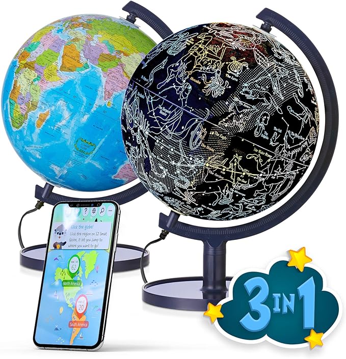 Interactive 10" Globe for Children with Stand (DIY) - App-Compatible, 400 Wonders, 1000+ Facts, LED Constellations, STEM Globe, World Lamp & Earth Decor