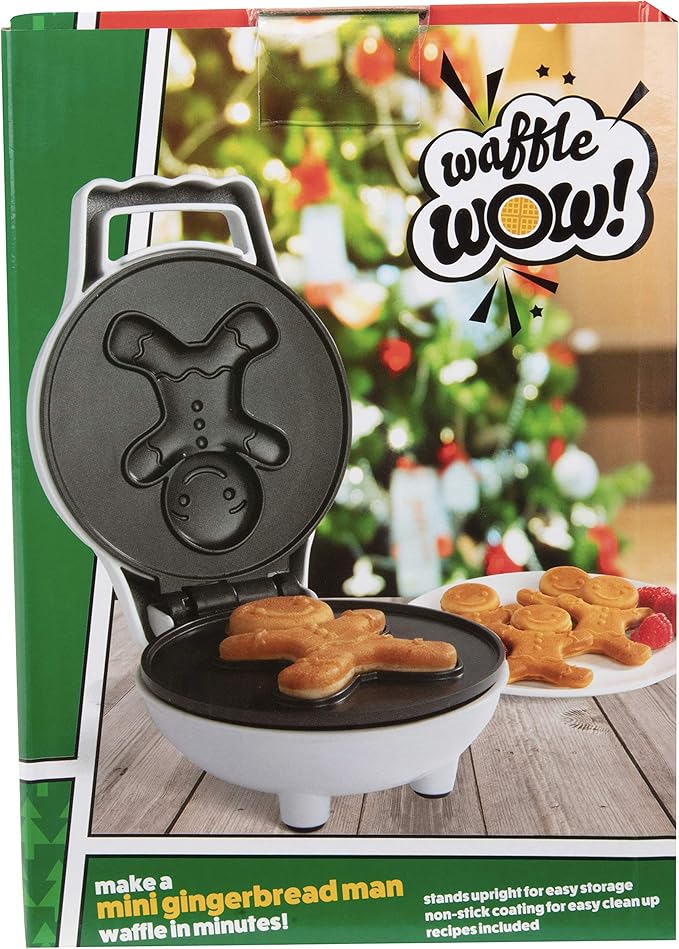 Gingerbread Man Mini Waffle Maker- Make this Christmas Special for Kids w Festive 4" Waffler Iron, Electric Nonstick Breakfast Appliance for Xmas Holiday Season, Fun Gift or Dessert, Stocking Stuffer