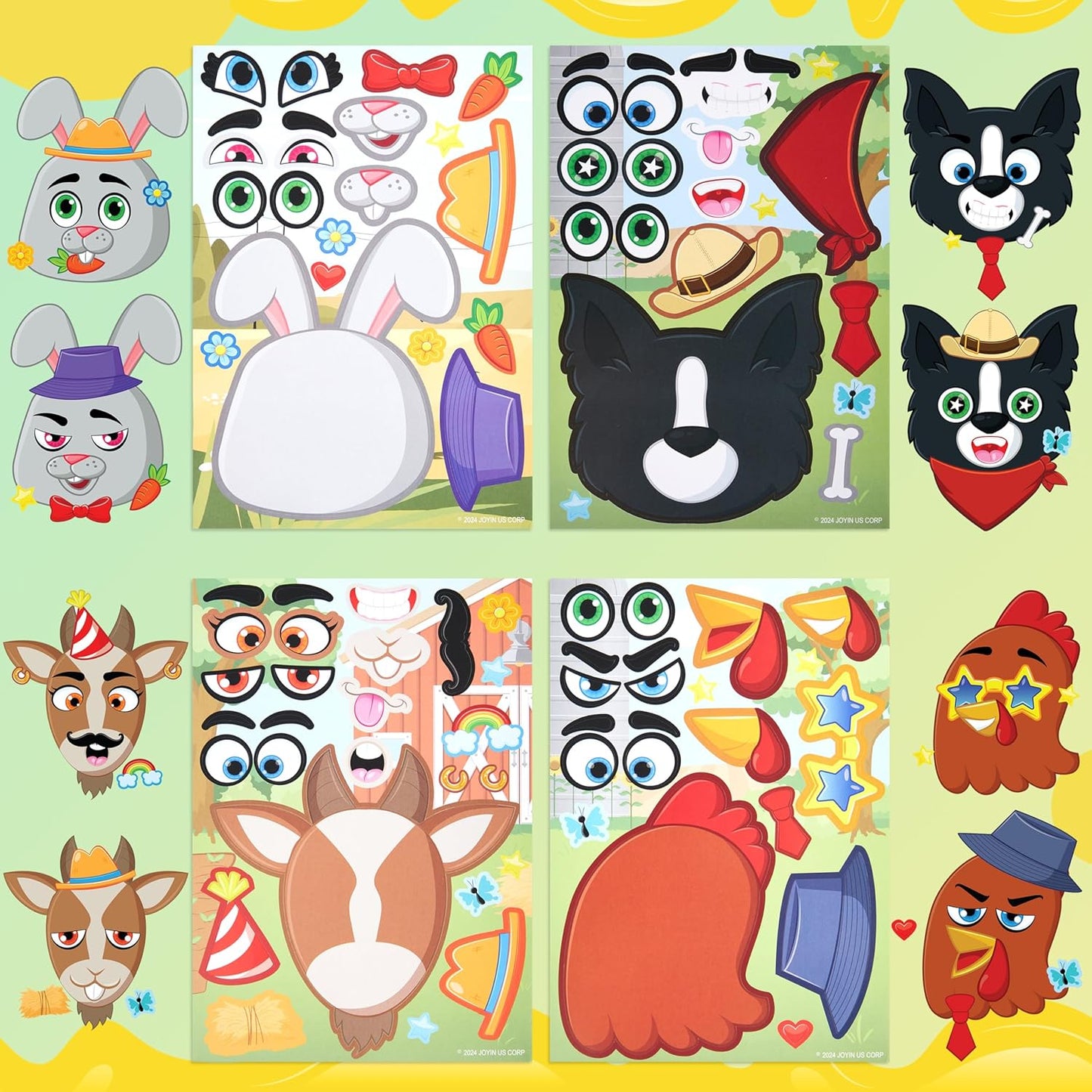 JOYIN 36 Pcs 9"x6" Farm Animals Make a face Stickers for Kids, Make Your Own Summer Sticker Sheets, Party Favors Kids Crafts, Goodie Bags Stuffers, Classroom Rewards