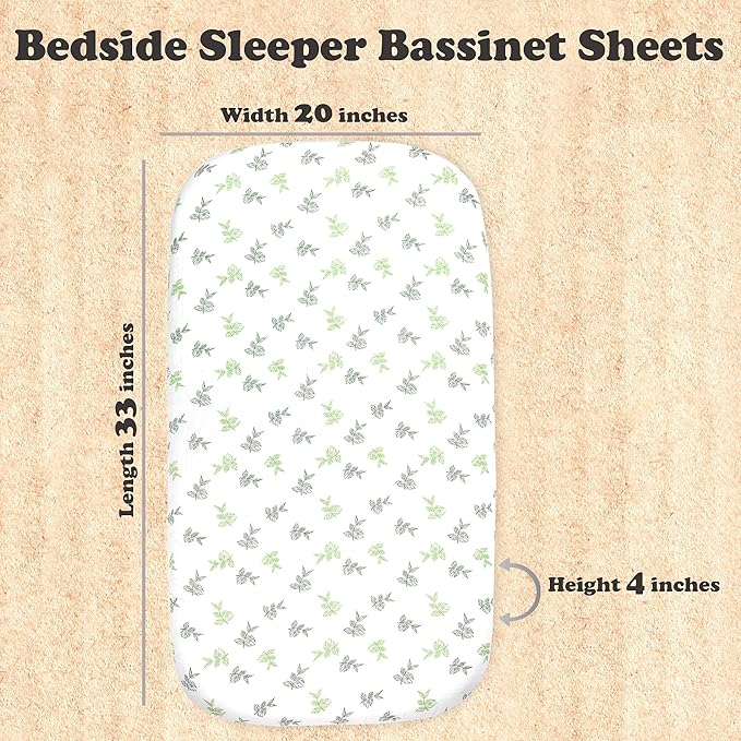 3 Pack Organic Muslin Bedside Bassinet Sheets Compatible with Mika Micky, Baby Delight, Dream On Me, AMKE and Other Bassinet Pads Size Between 17-21 in Width, 29-33 in Length, and 1.5-4 in Thick