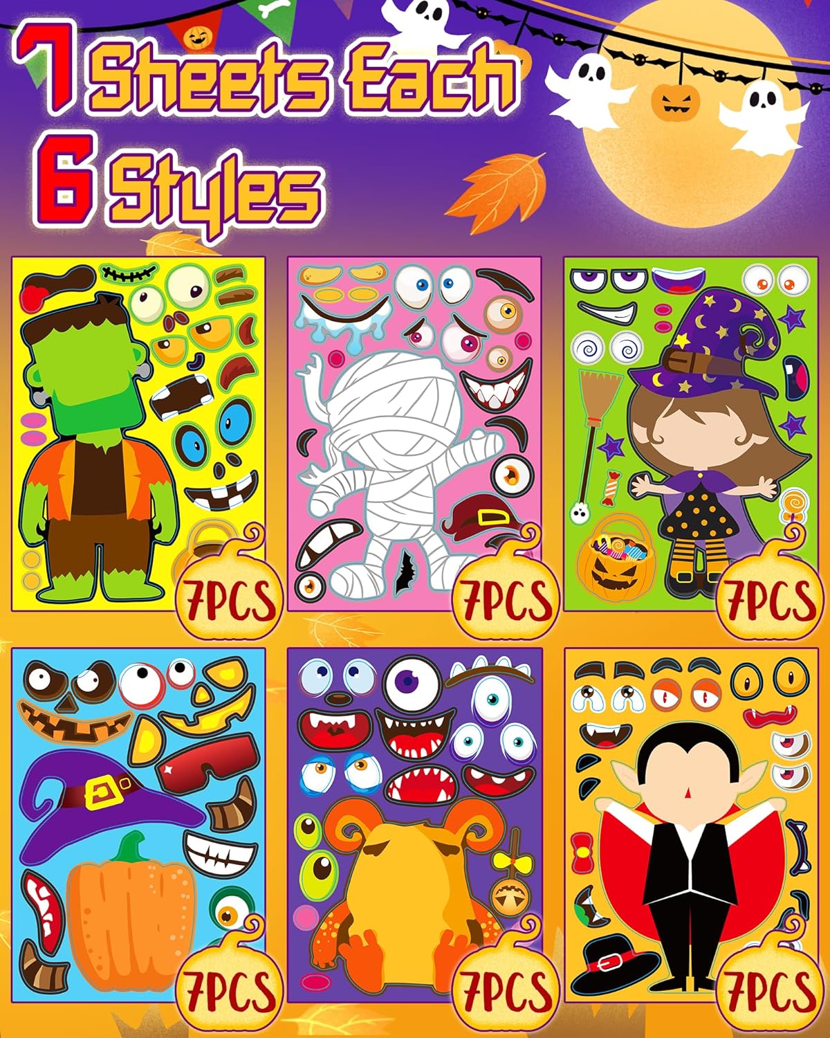 42 Sheets Halloween Party Favors Stickers for Kids, Halloween Crafts Make Your Own Stickers, Goodie Bag Fillers Toys Gifts Activities Games for Kids Party