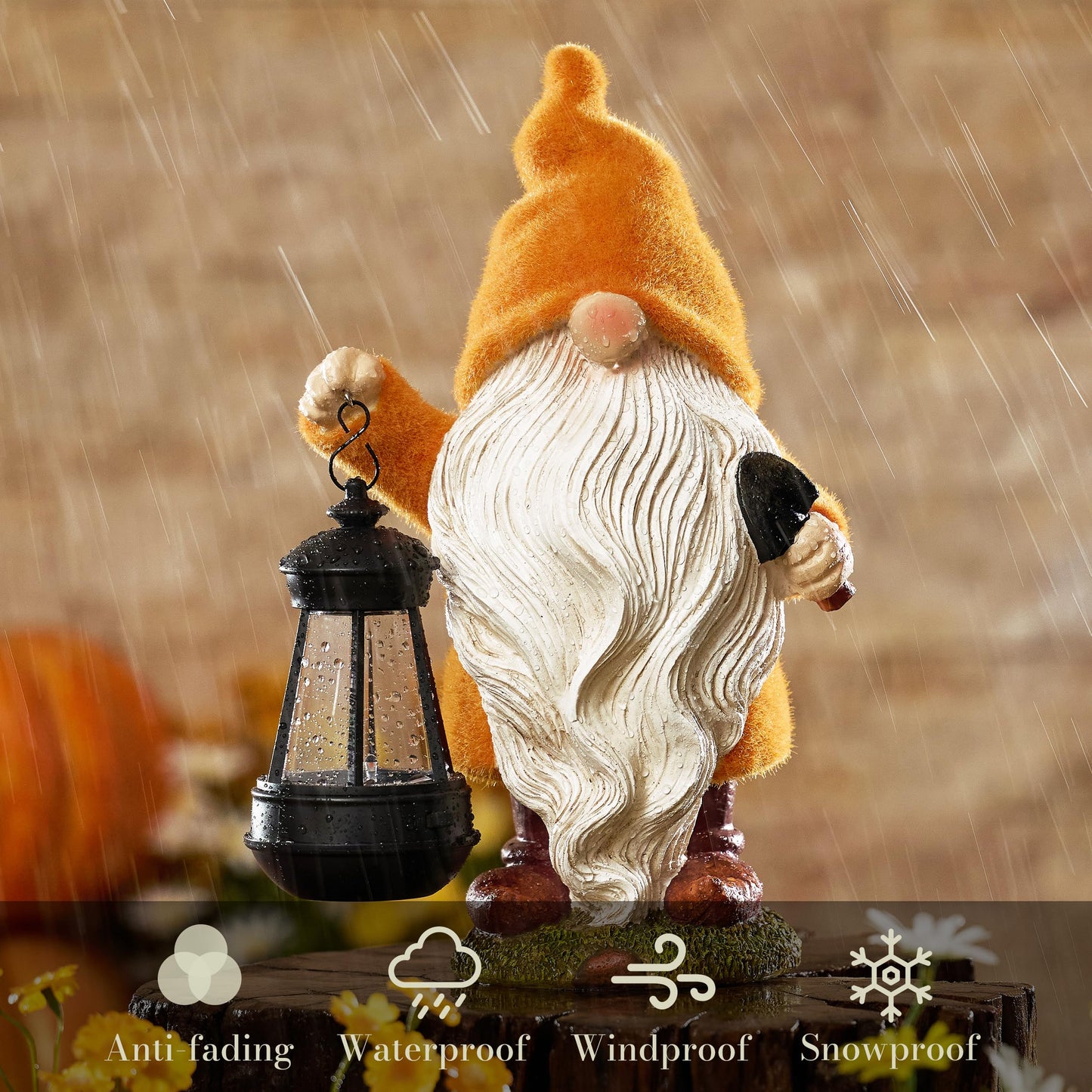 TeresaS Collections Fall Decor  Fall Gnome Decor  Autumn Garden Gnomes Holding Lantern With Solar Lights Waterproof Resin Outdoor Fall Decor  Fall Gifts Outdoor/Indoor 8