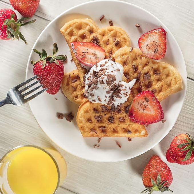 CucinaPro Heart Waffle Maker- Make 5 Heart Shaped Waffles, Special Loved Ones Holiday Breakfast- Nonstick Baker w Easy Cleanup, Electric Waffler Griddle Iron Adjustable Temperature Control- Xmas Gift