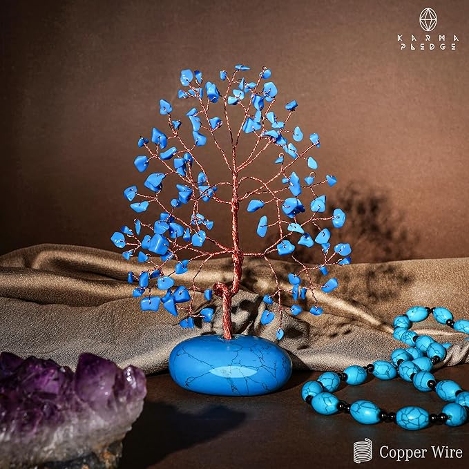 KARMAPLEDGE Crystal Tree of Life Home and Office Feng Shui Decor, Turquoise Healing Crystal Handmade Bonsai Tree for Positive Energy, Good Luck, Money, Christmas Decor, Birthday Gifts for Women, Mom