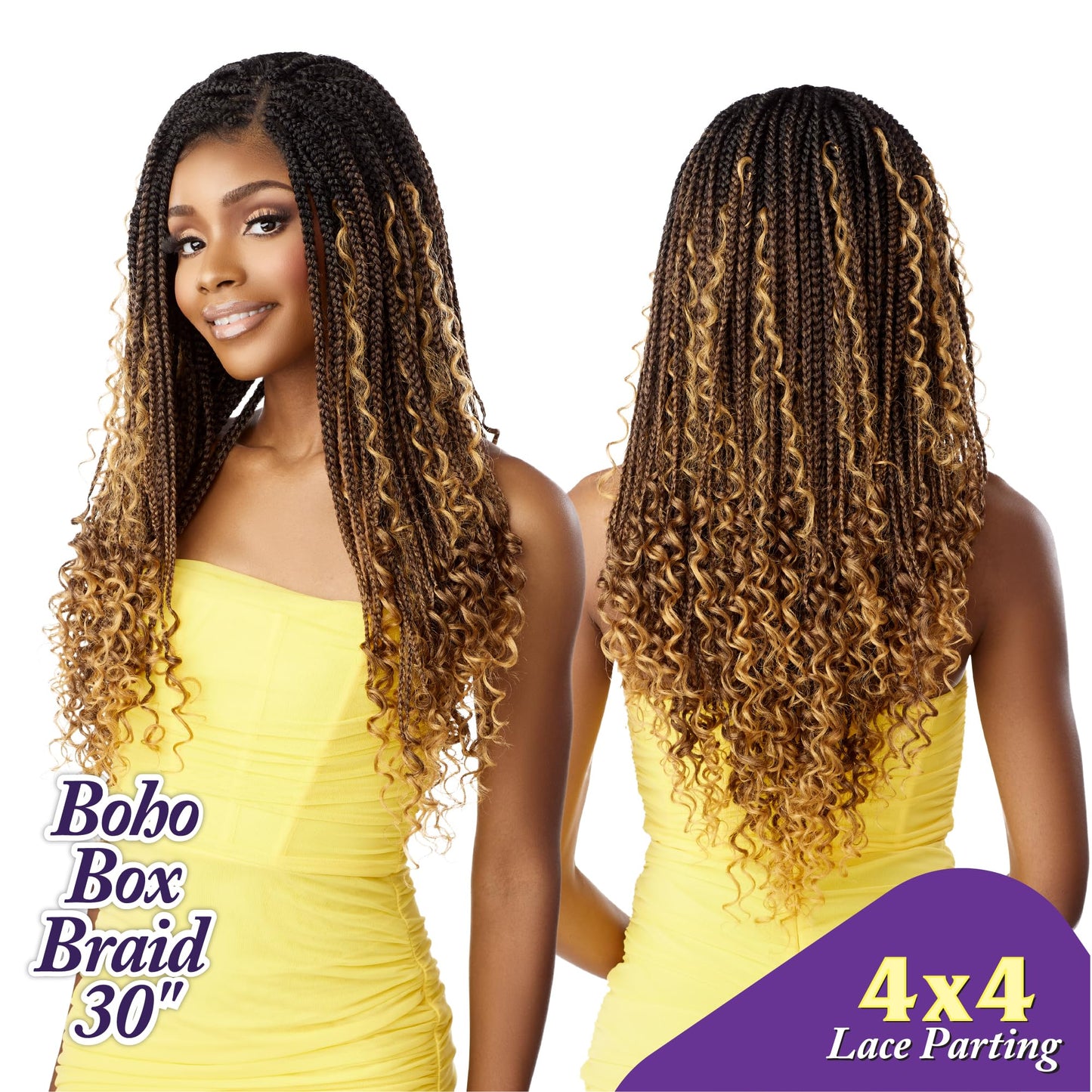 Sensationnel Cloud9 4X4 Braided Wig - Boho Box Braid 30 Inch Hand Tied Swiss Lace Braided Wig With Large Parting Area (T1B/30)