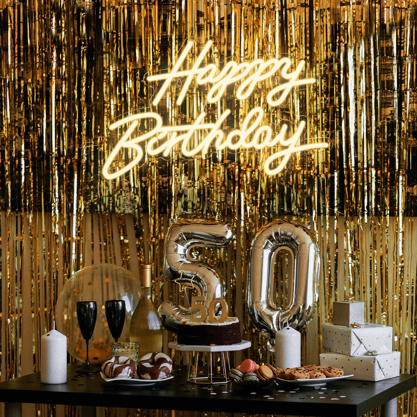 Happy Birthday Neon Sign for Wall Decor, LED Happy Birthday Light Up Sign, USB Powered Dimmable Neon Light for Birthday Party Decorations Backdrop, Warm White