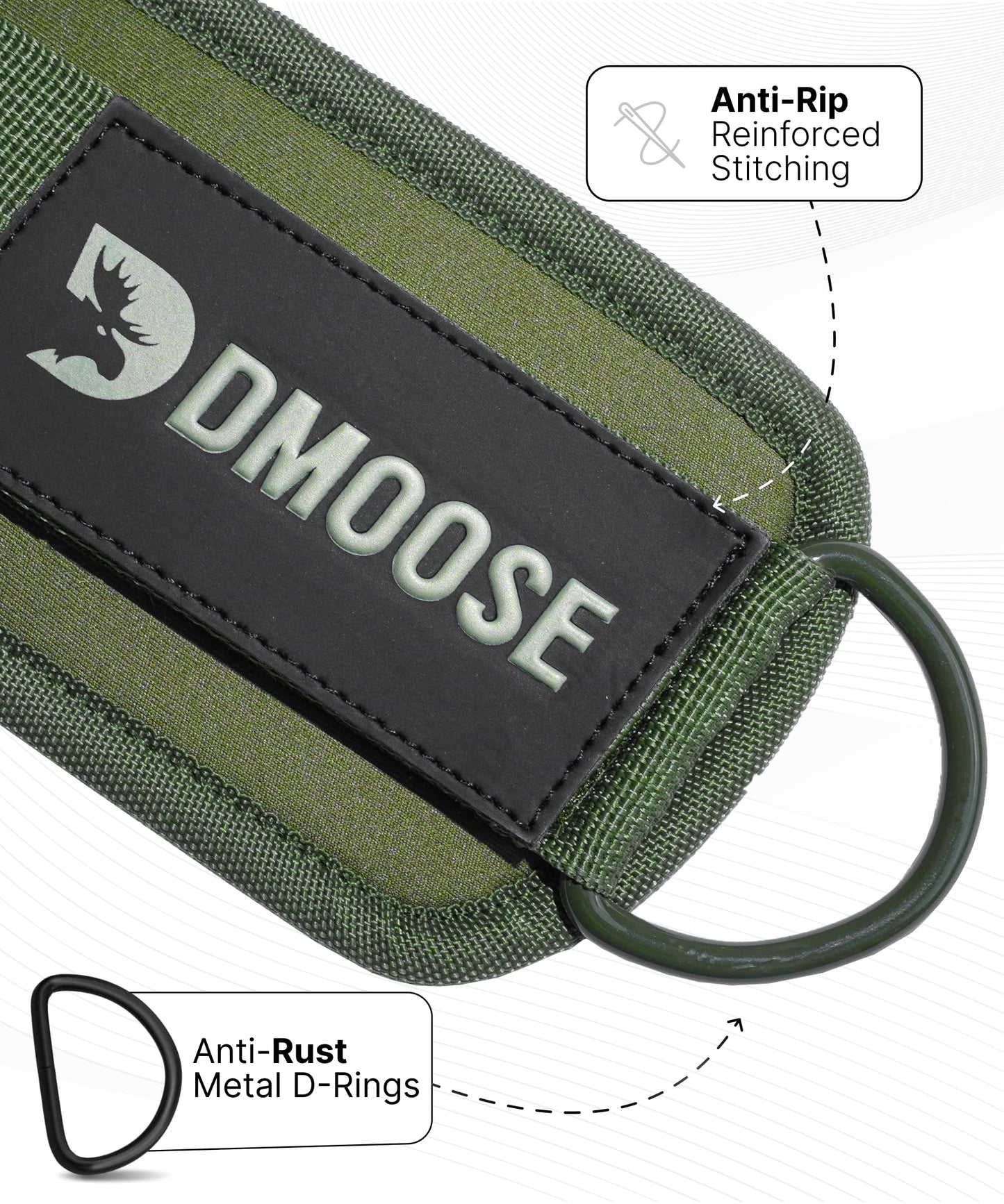 DMoose Ankle Strap for Cable Machine - One Size Fit with Premium Padding, Glute Kickback Ankle Strap, Ankle Cable Straps for Workout, Booty Workout, Leg Extension, Hip Abductors (Olive Green - Pair)