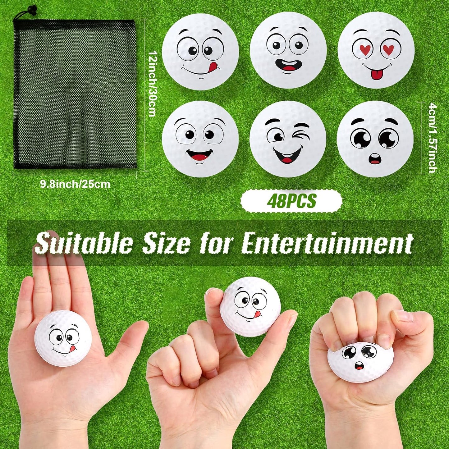 Syhood 48 Pcs Mini Golf Stress Ball Golf Party Favors 1.57 Inch Funny Face Squeeze Foam Balls with Storage Bag for Kids Men Women School Carnival Party Gift Bag Fillers