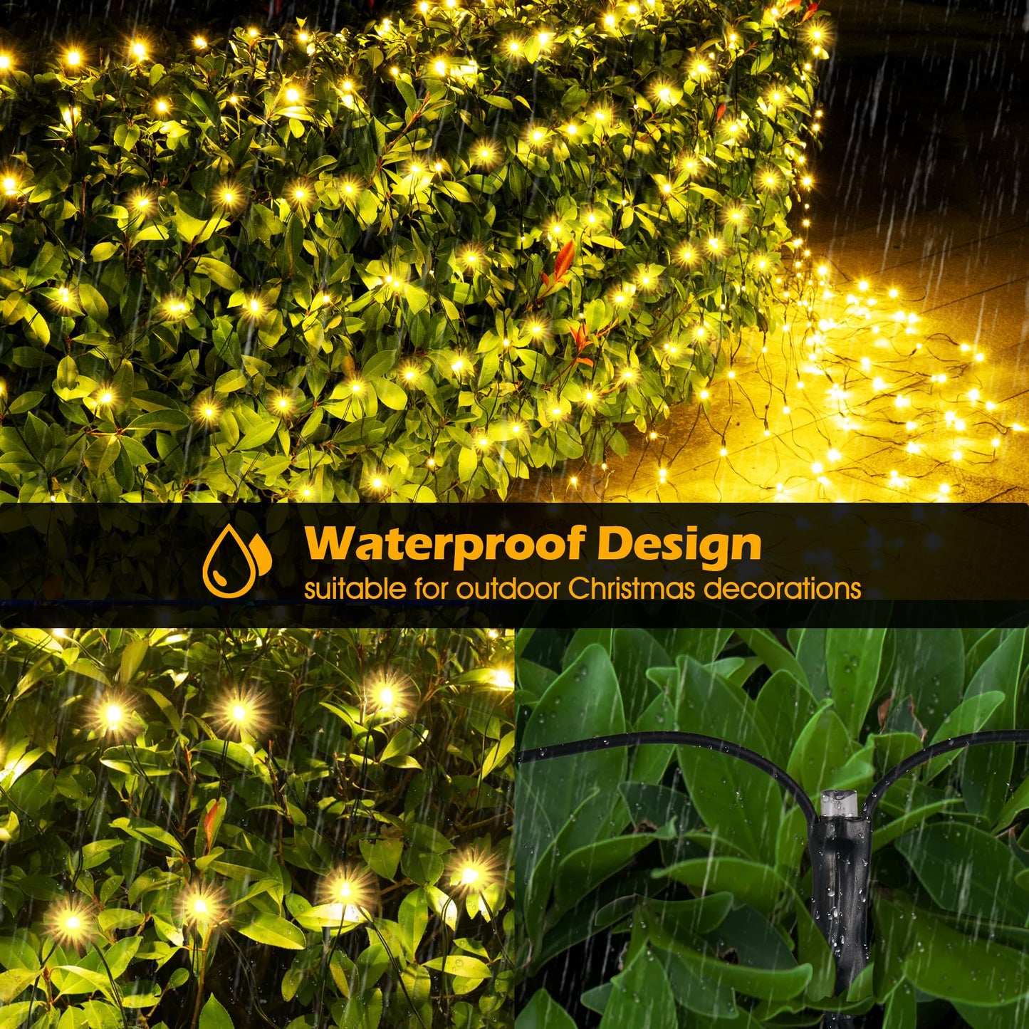 Blctec 200 Led Christmas Net Lights, 8 Modes, Waterproof, Warm White, 8.4Ft X 5.2Ft, Connectable Outdoor Decorations