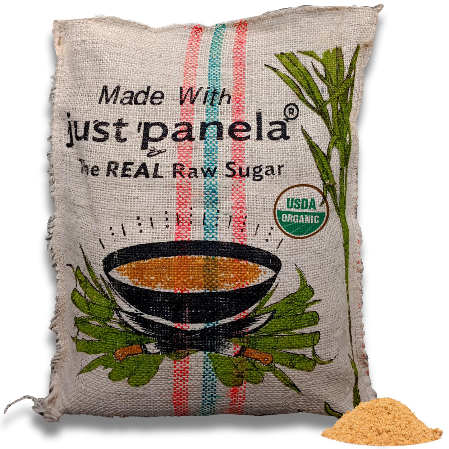 Just Panela Organic Unrefined Cane Sugar 44 pound organic bag | 100% Unprocessed, Raw Sugar | Great for Baking, Cooking & Sweete