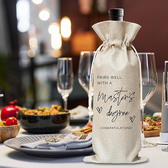 Xanev Masters Degree Graduation Gifts For Women Man, Graduation Drawstring Wine Gift Bag, Pairs Well With A Bachelor's Degree, Graduation Party Decoration Supplies Favors, B18