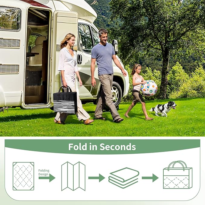 GENIMO Outdoor Rug for Patio Clearance, 8'x10' Waterproof Camping Mat, Reversible Plastic Straw Rugs for RV, Camper, Balcony, Backyard, Picnic, Deck (Black White)